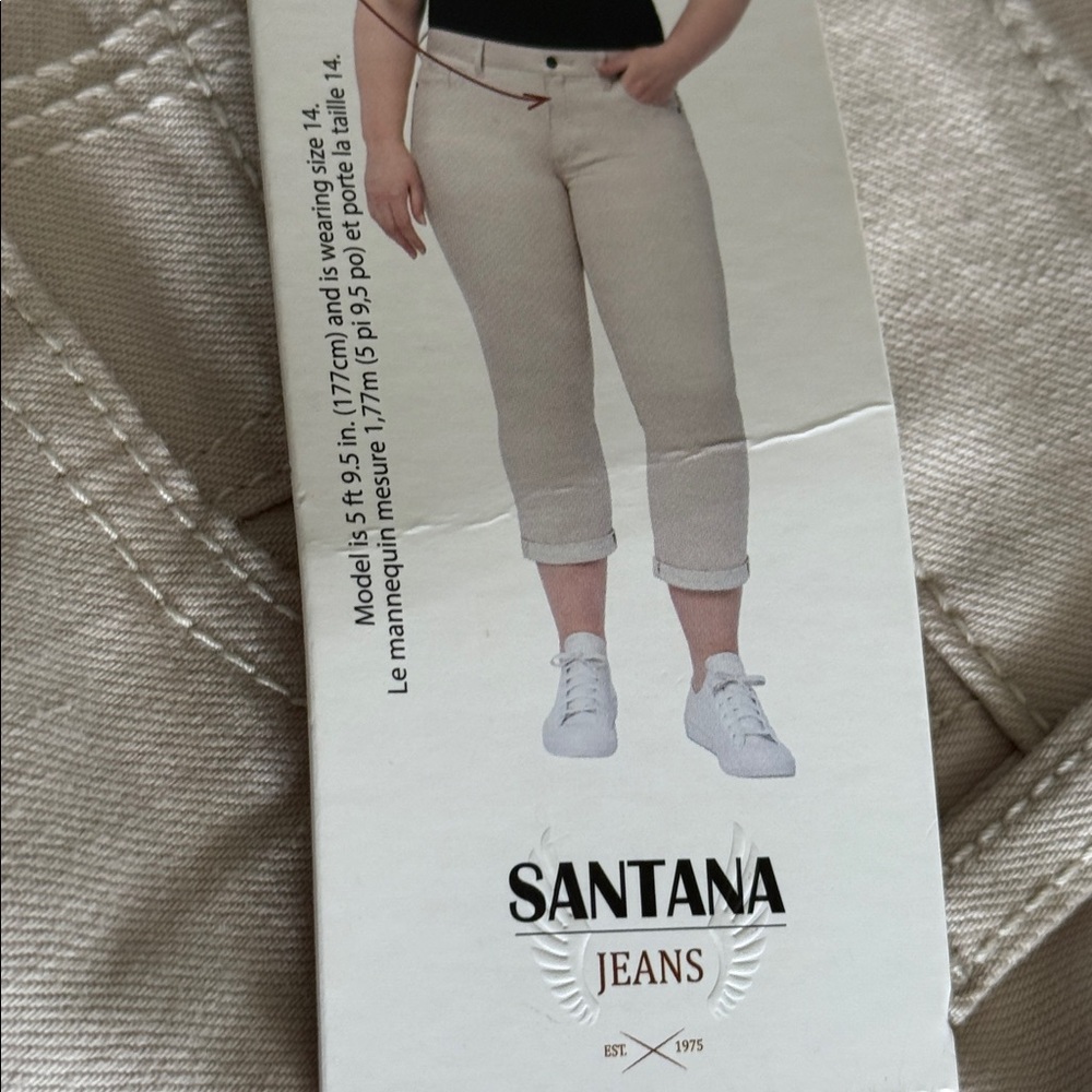 Santana Women's tan Jeans 16, classic straight with tummy control roll hem NWT